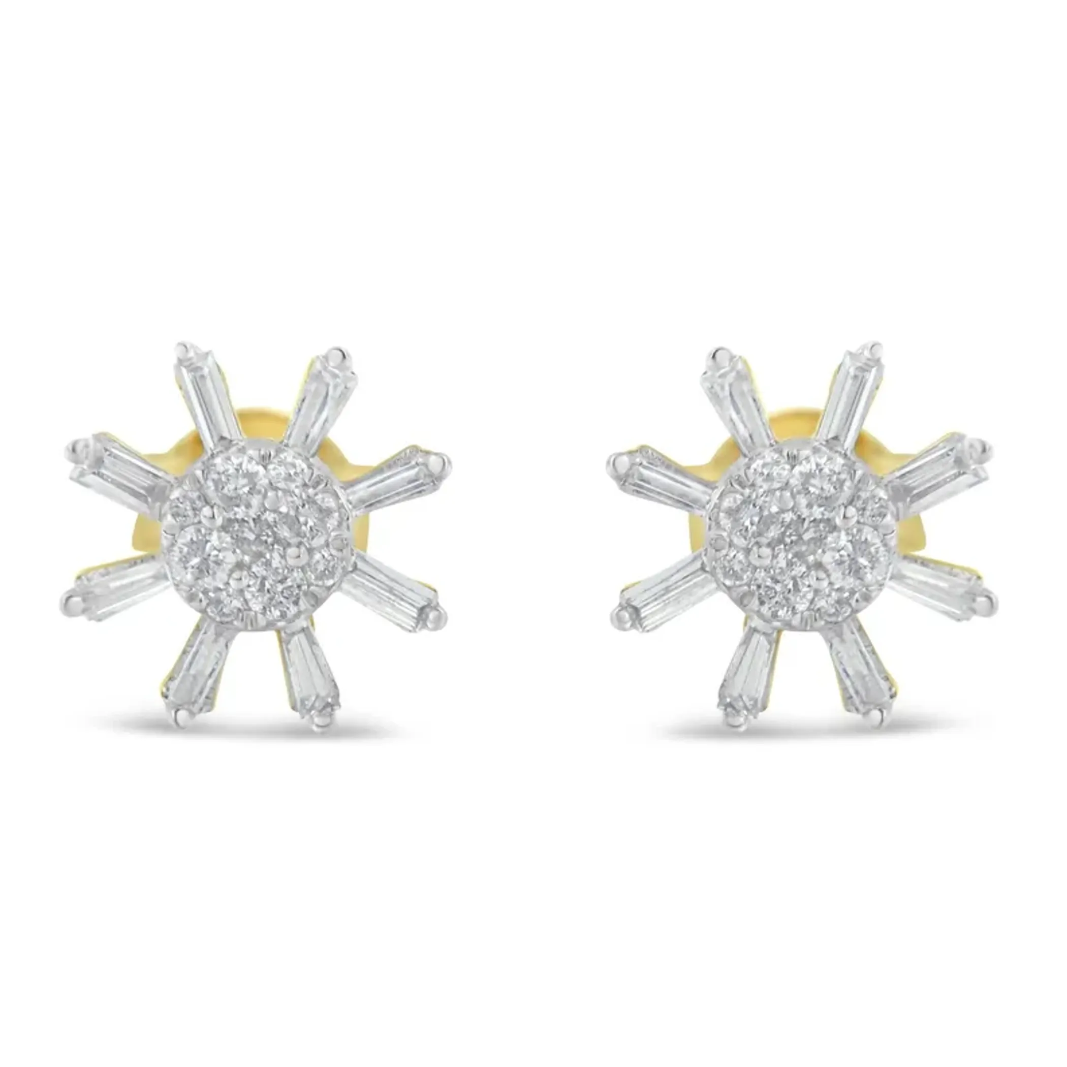 10k Yellow Gold Round and Baguette Diamond Stud Earring (0.50 cttw, H-I Color, I2-I3 Clarity)