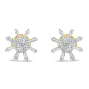 10k Yellow Gold Round and Baguette Diamond Stud Earring (0.50 cttw, H-I Color, I2-I3 Clarity)