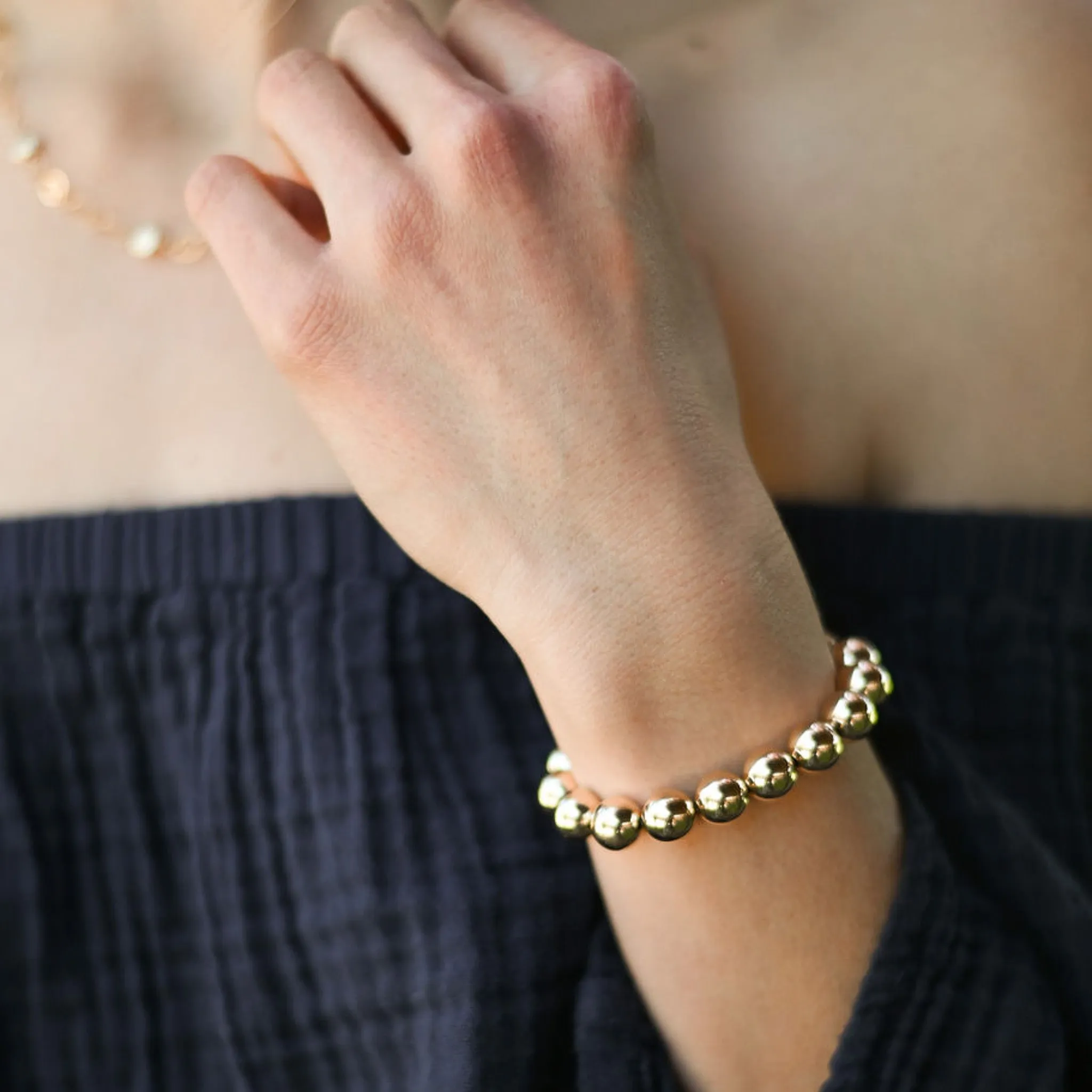 10mm 14k Gold Filled Beaded Bracelet