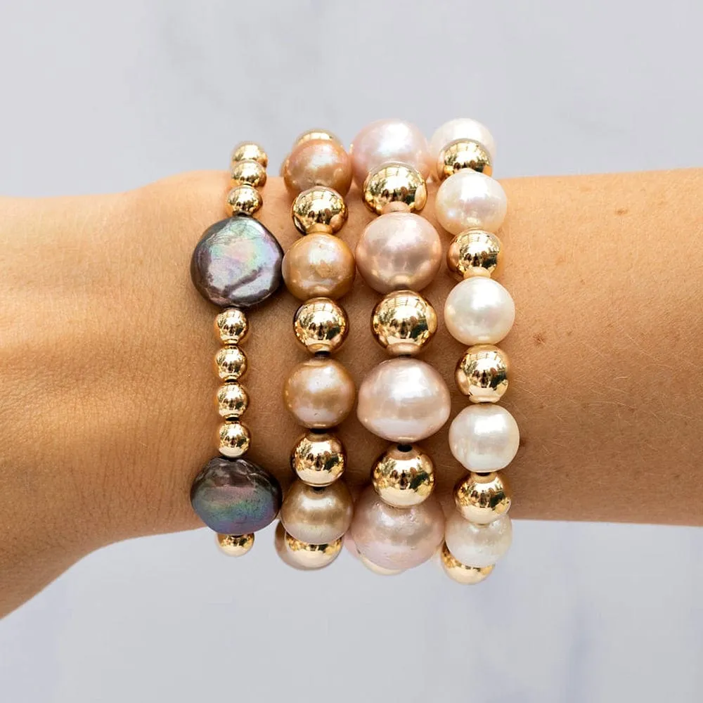 14k Gold Filled Bracelet with 9 Freshwater Pearls 9mm Stretch