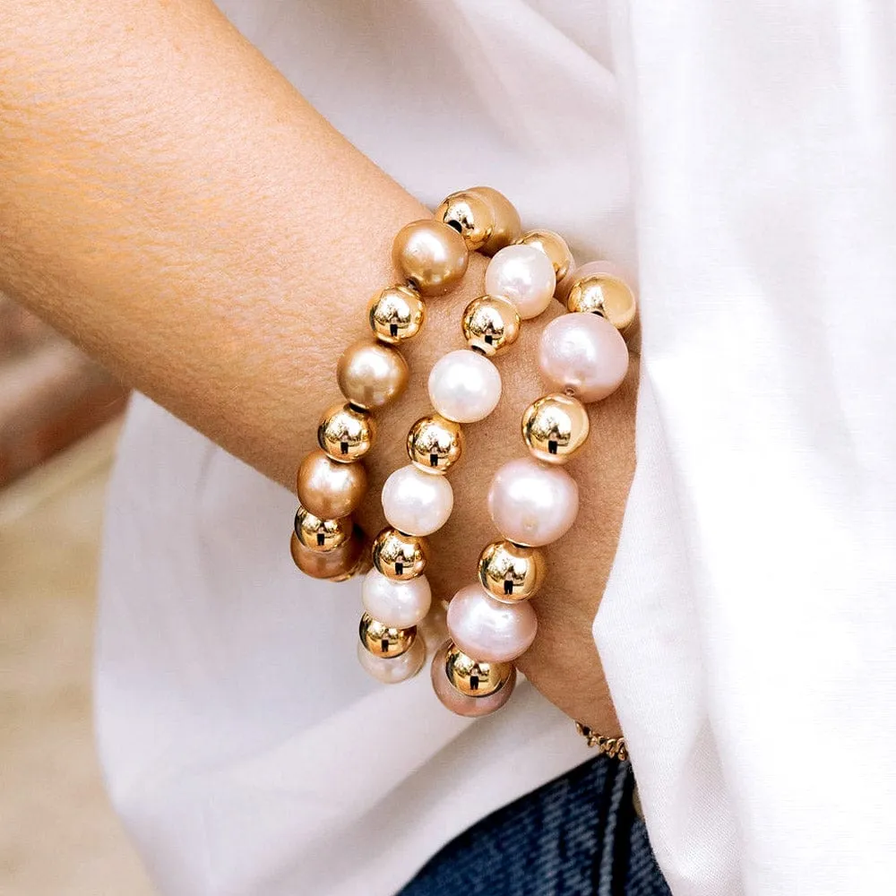 14k Gold Filled Bracelet with 9 Freshwater Pearls 9mm Stretch