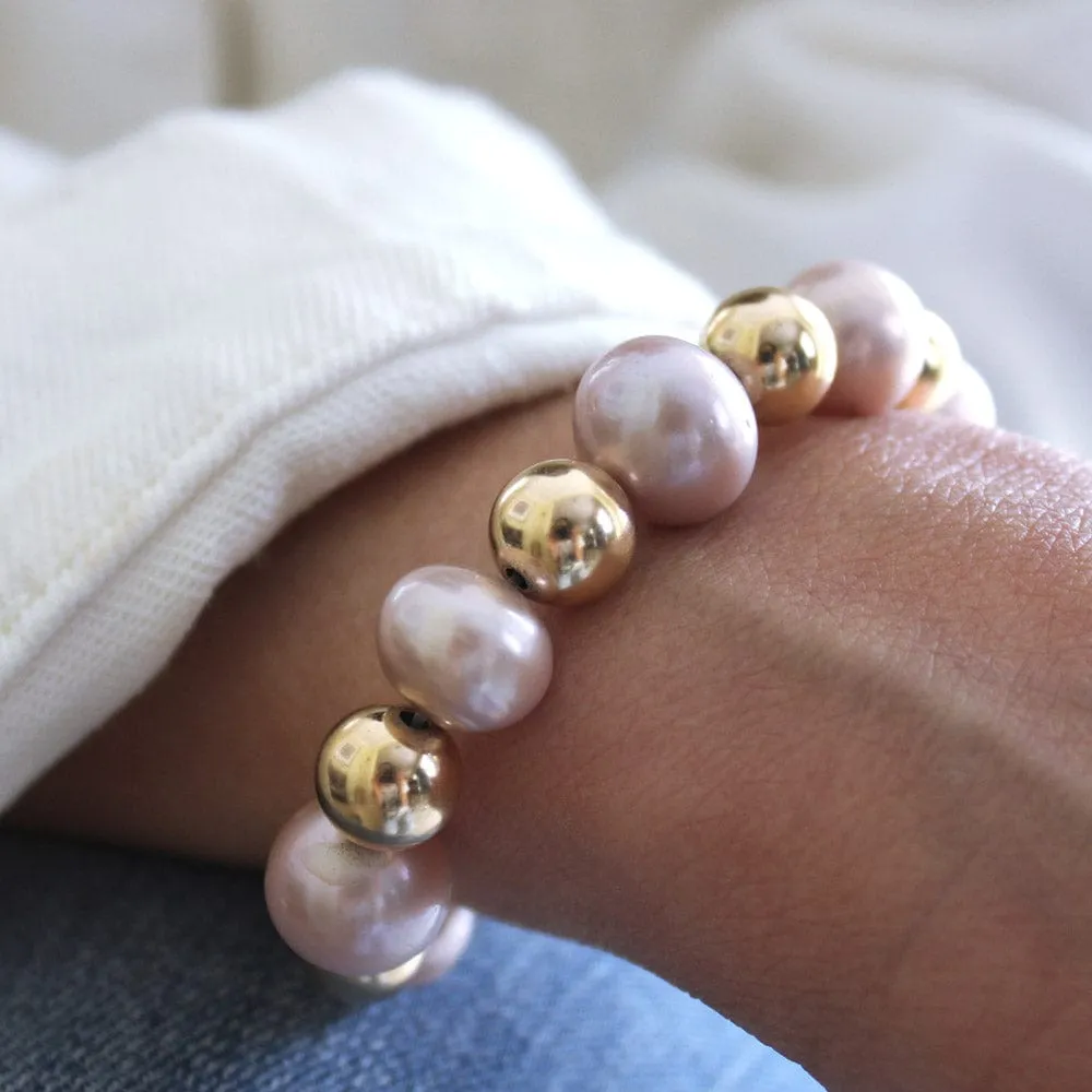 14k Gold Filled Bracelet with 9 Freshwater Pearls 9mm Stretch