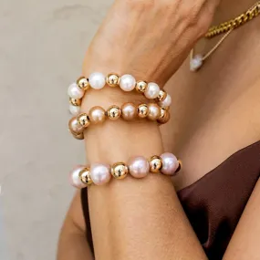 14k Gold Filled Bracelet with 9 Freshwater Pearls 9mm Stretch