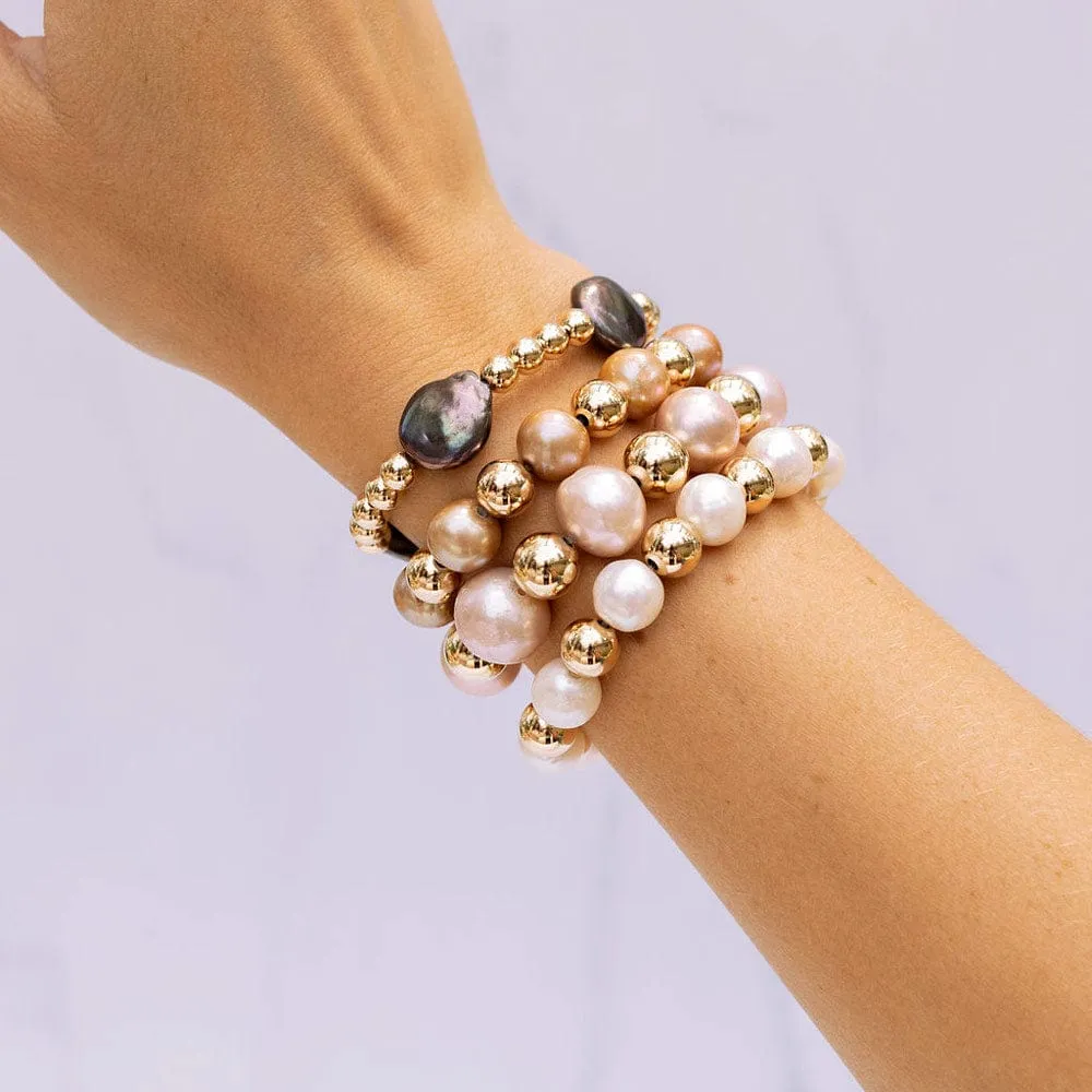 14k Gold Filled Bracelet with 9 Freshwater Pearls 9mm Stretch