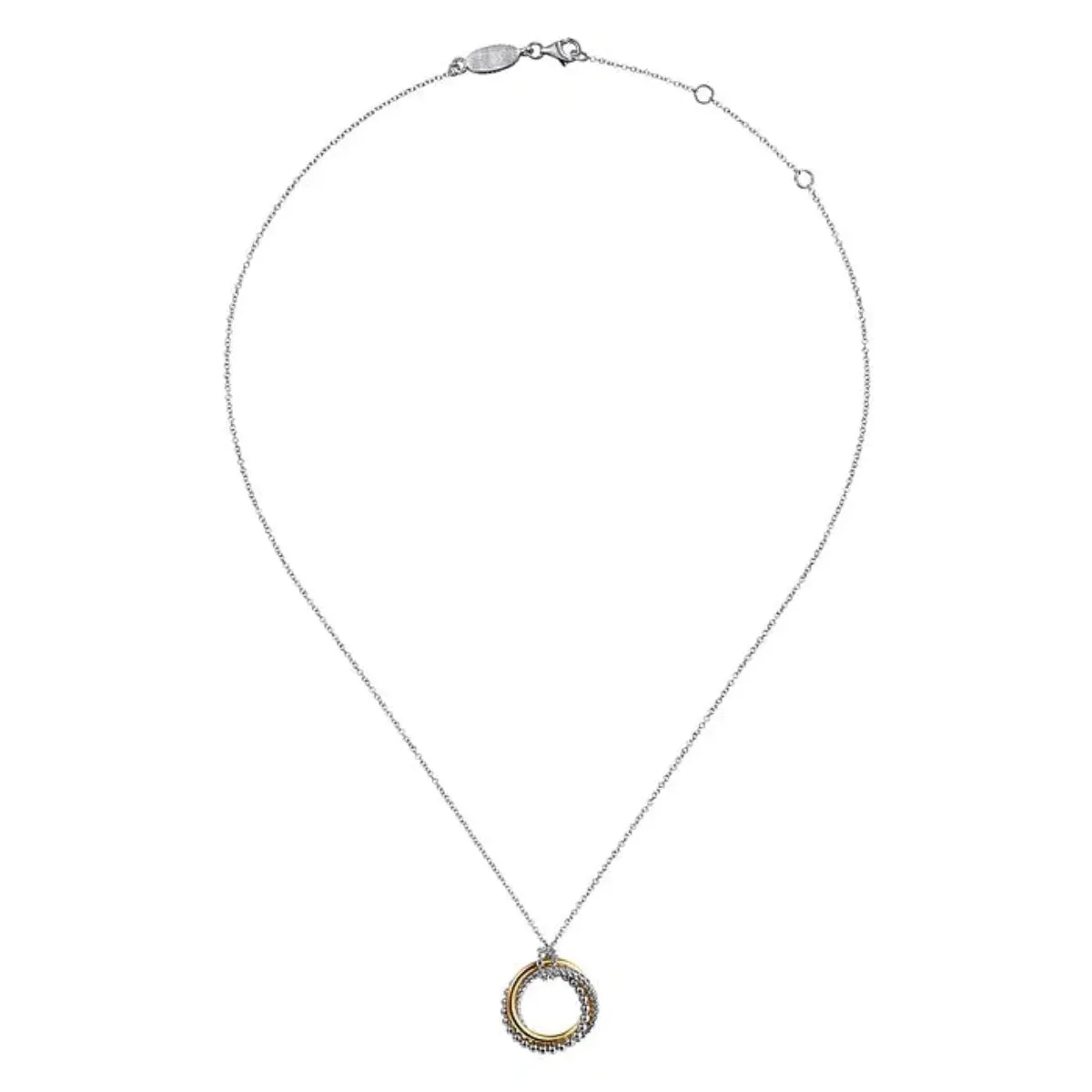 14K Y Gold and SS Twisted Rope Multi Circle Pendant