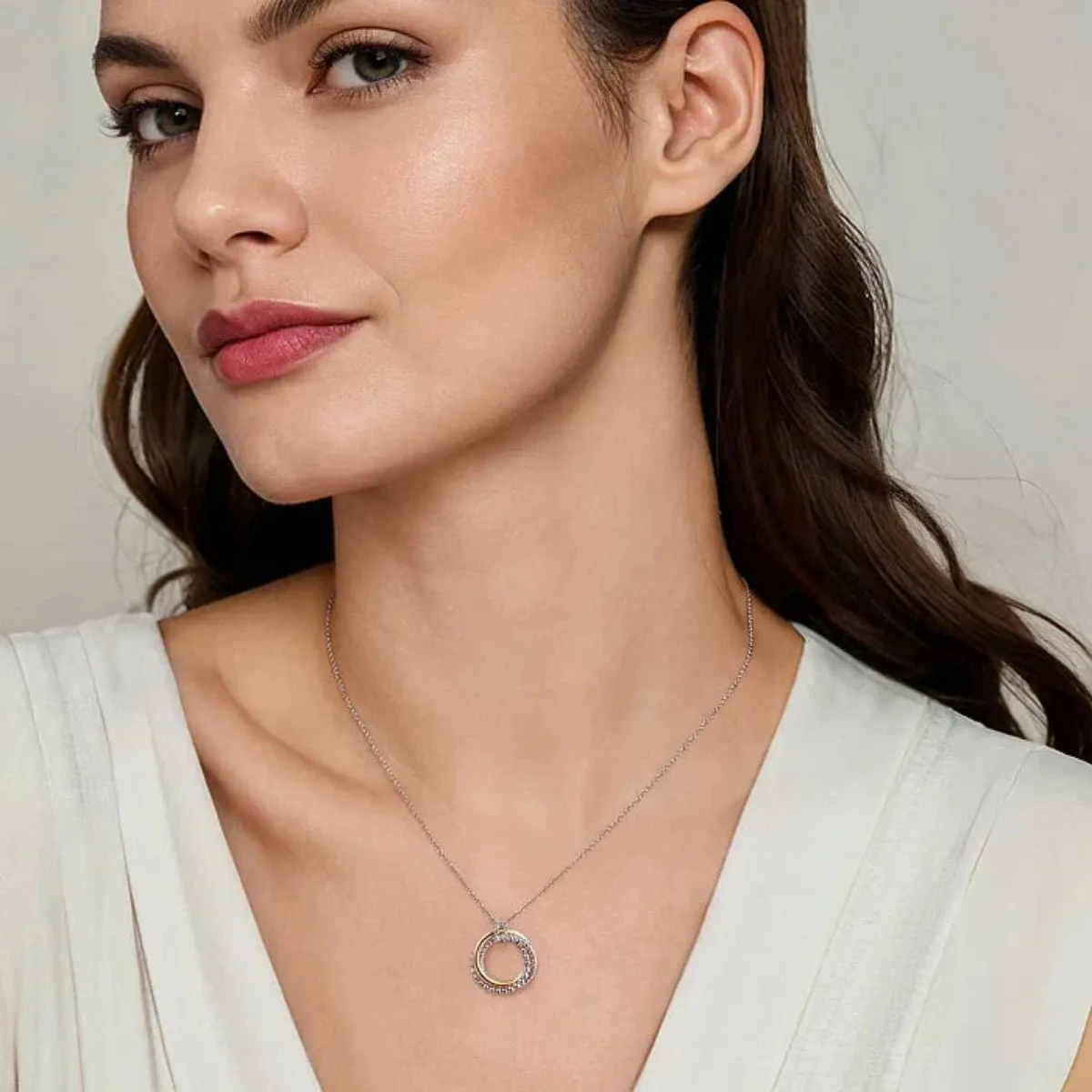 14K Y Gold and SS Twisted Rope Multi Circle Pendant