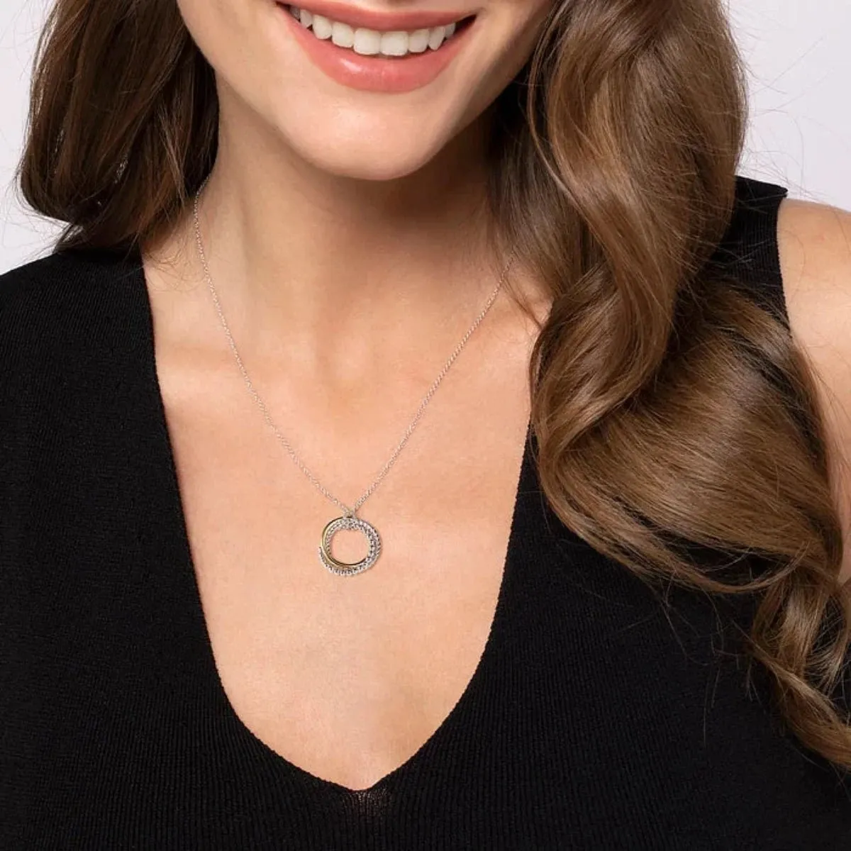 14K Y Gold and SS Twisted Rope Multi Circle Pendant
