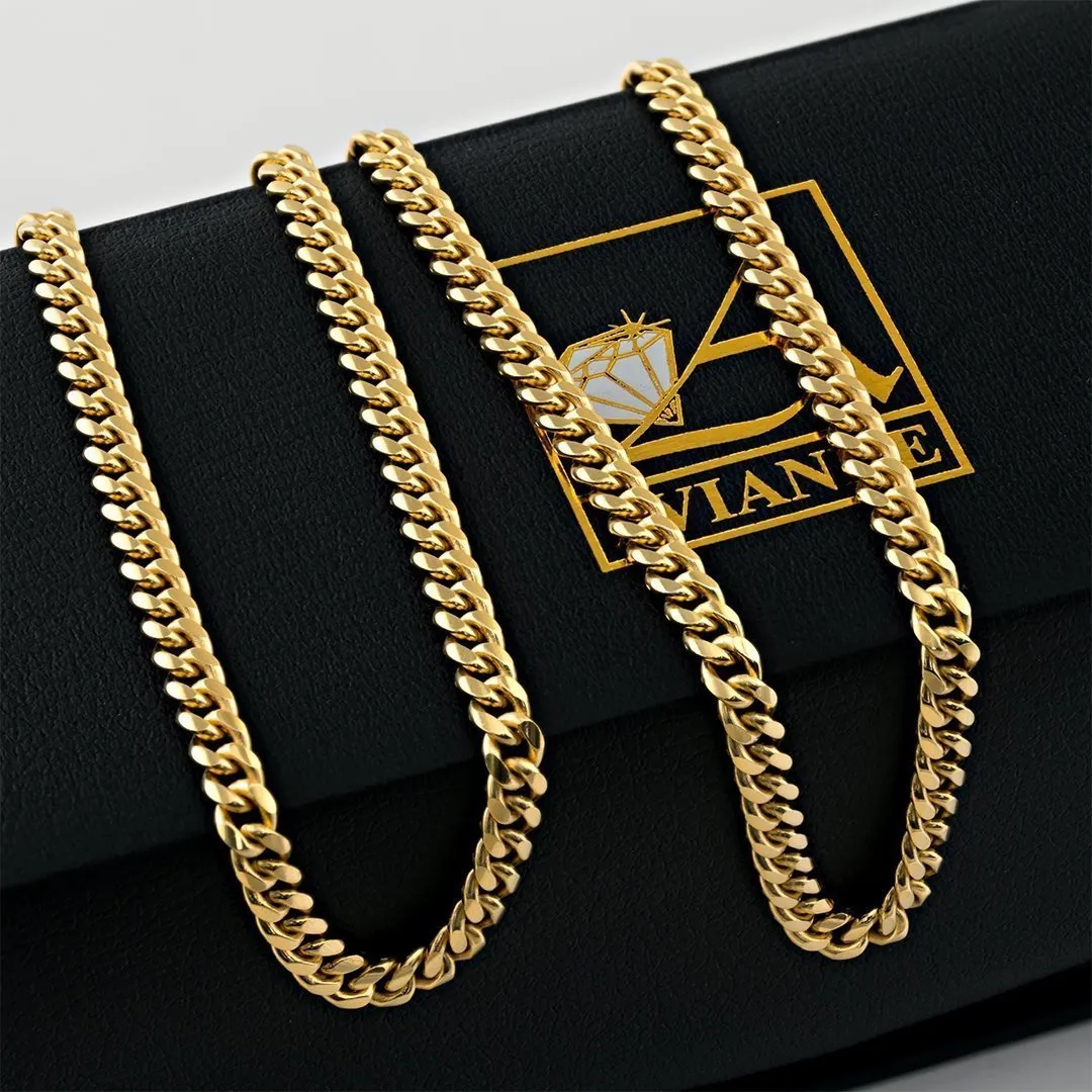 14k Yellow Solid Gold Miami Cuban Link Chain 5 mm
