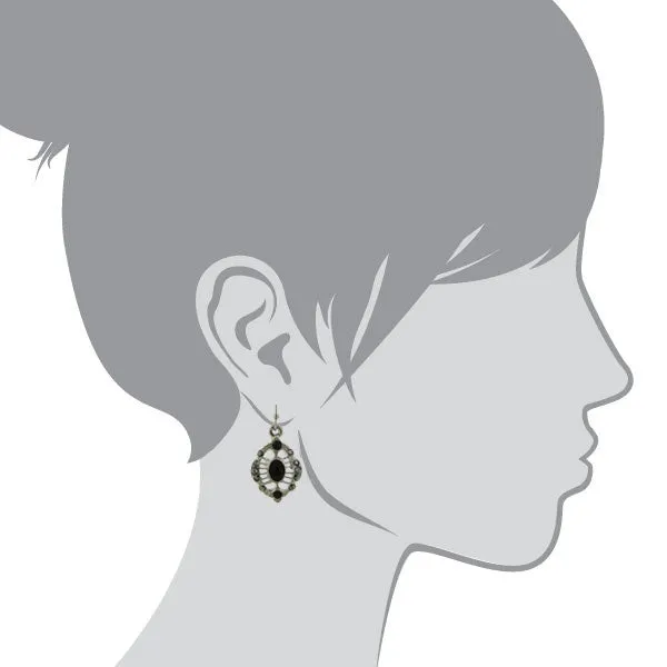 1928 Jewelry Jet Black Enamel Hematite Stone Accent Clip On Earrings