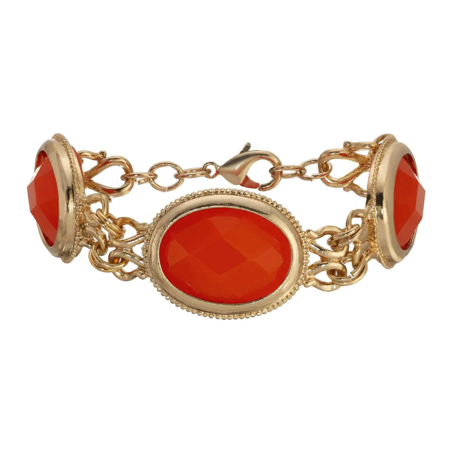 2028 Jewelry Triple Oval Faceted Stone Double Link Bracelet