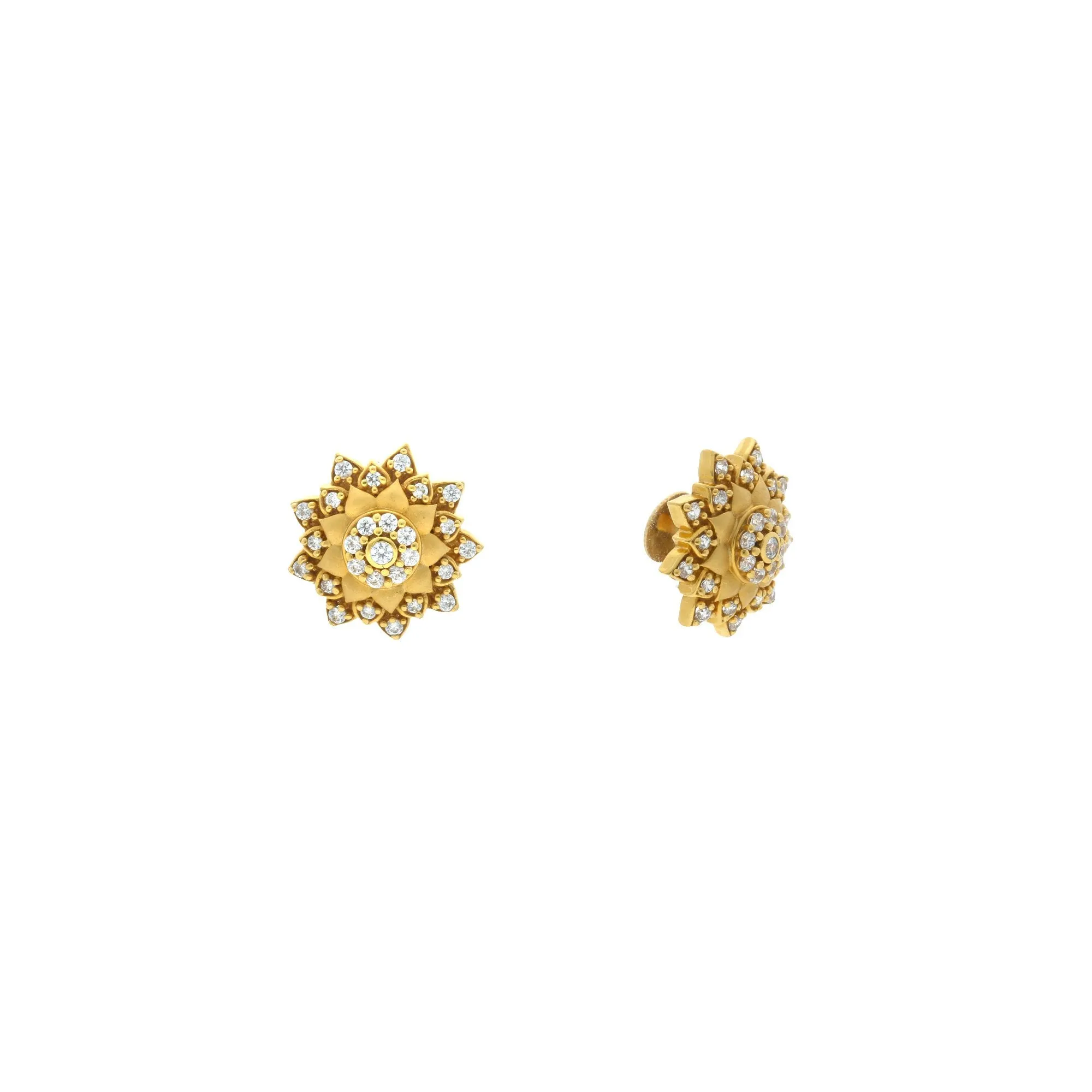 22K Yellow Gold exquisite stud Earrings W/ Cubic Zirconia, 7.8 grams