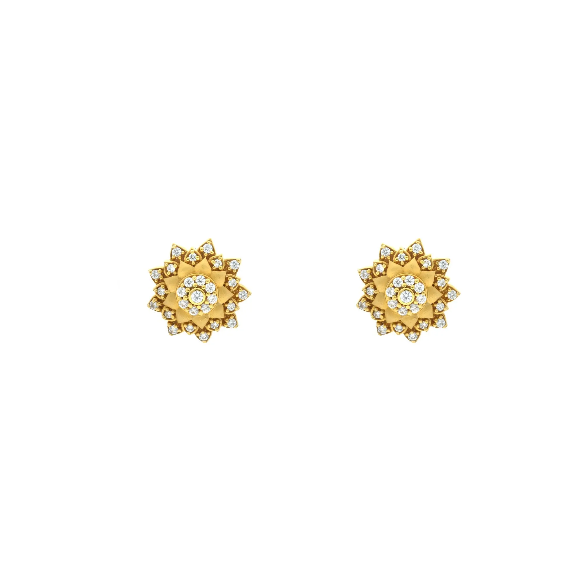 22K Yellow Gold exquisite stud Earrings W/ Cubic Zirconia, 7.8 grams