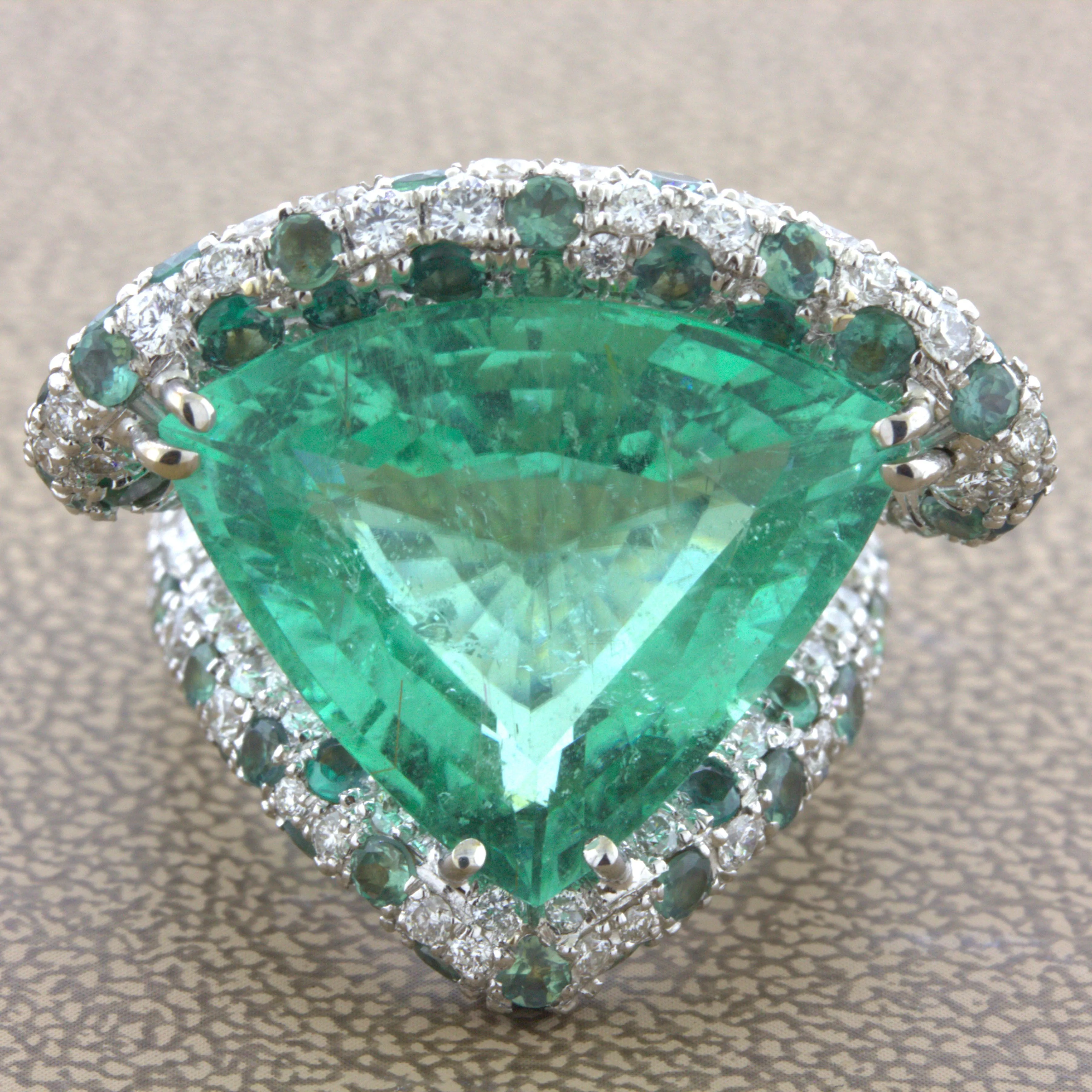 28.41 Carat Paraiba Tourmaline Diamond Alexandrite 18K White Gold Cocktail Ring