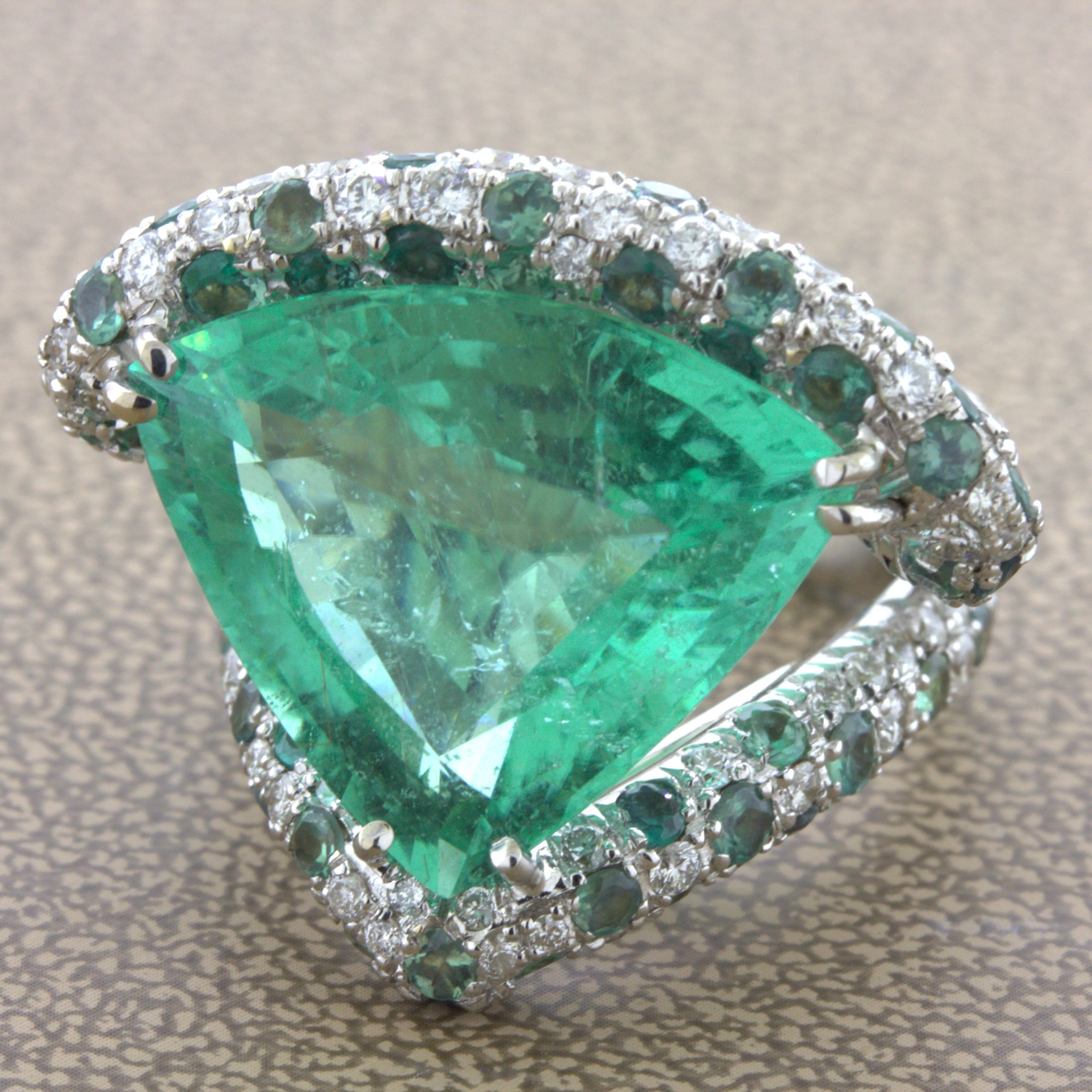 28.41 Carat Paraiba Tourmaline Diamond Alexandrite 18K White Gold Cocktail Ring