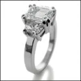 3 Stone 2 Ct Emerald Cut Half Moons Cubic Zirconia 14 K White Gold Ring
