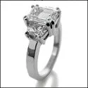 3 Stone 2 Ct Emerald Cut Half Moons Cubic Zirconia 14 K White Gold Ring