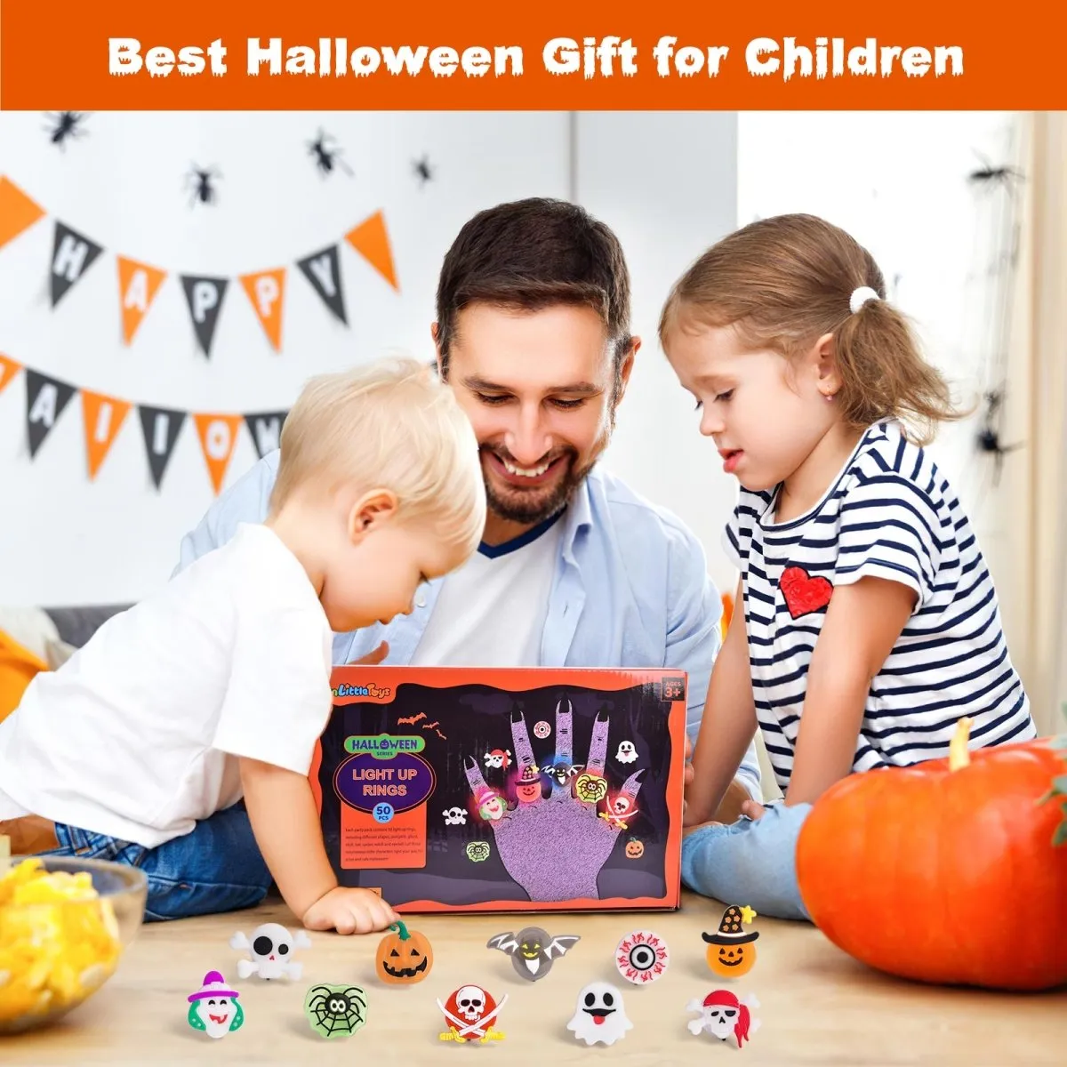 50 Pcs Halloween Party Favors: LED Rings for Kids - Wholesale