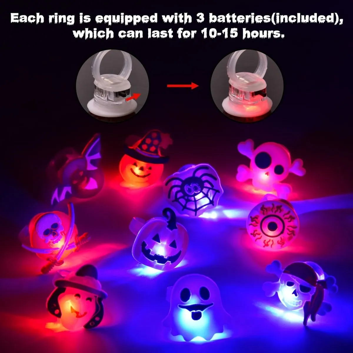 50 Pcs Halloween Party Favors: LED Rings for Kids - Wholesale