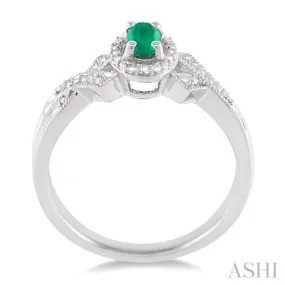 5x3 mm Oval Cut Emerald and 1/50 Ctw Single Cut Diamond Ring in Sterling Silver