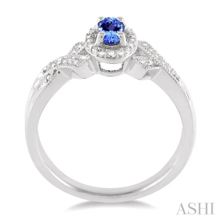 5x3 MM Oval Cut Tanzanite and 1/50 Ctw Single Cut Diamond Ring in Sterling Silver