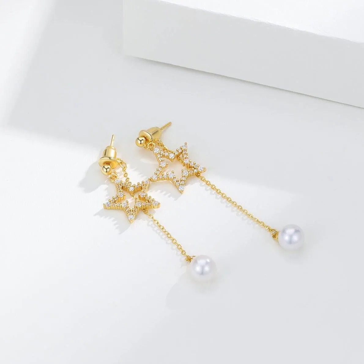 6-7mm Freshwater Akoya Pearl CZ Star Earrings