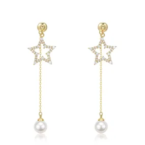 6-7mm Freshwater Akoya Pearl CZ Star Earrings