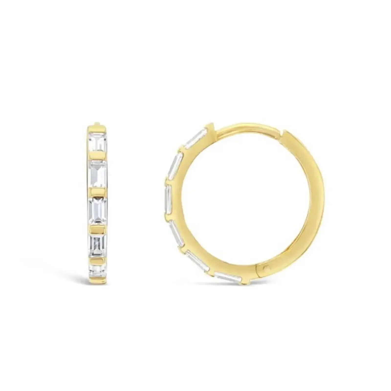 9ct Yellow Gold Cubic Zirconia Baguette Huggie Earrings