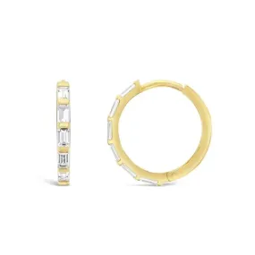 9ct Yellow Gold Cubic Zirconia Baguette Huggie Earrings