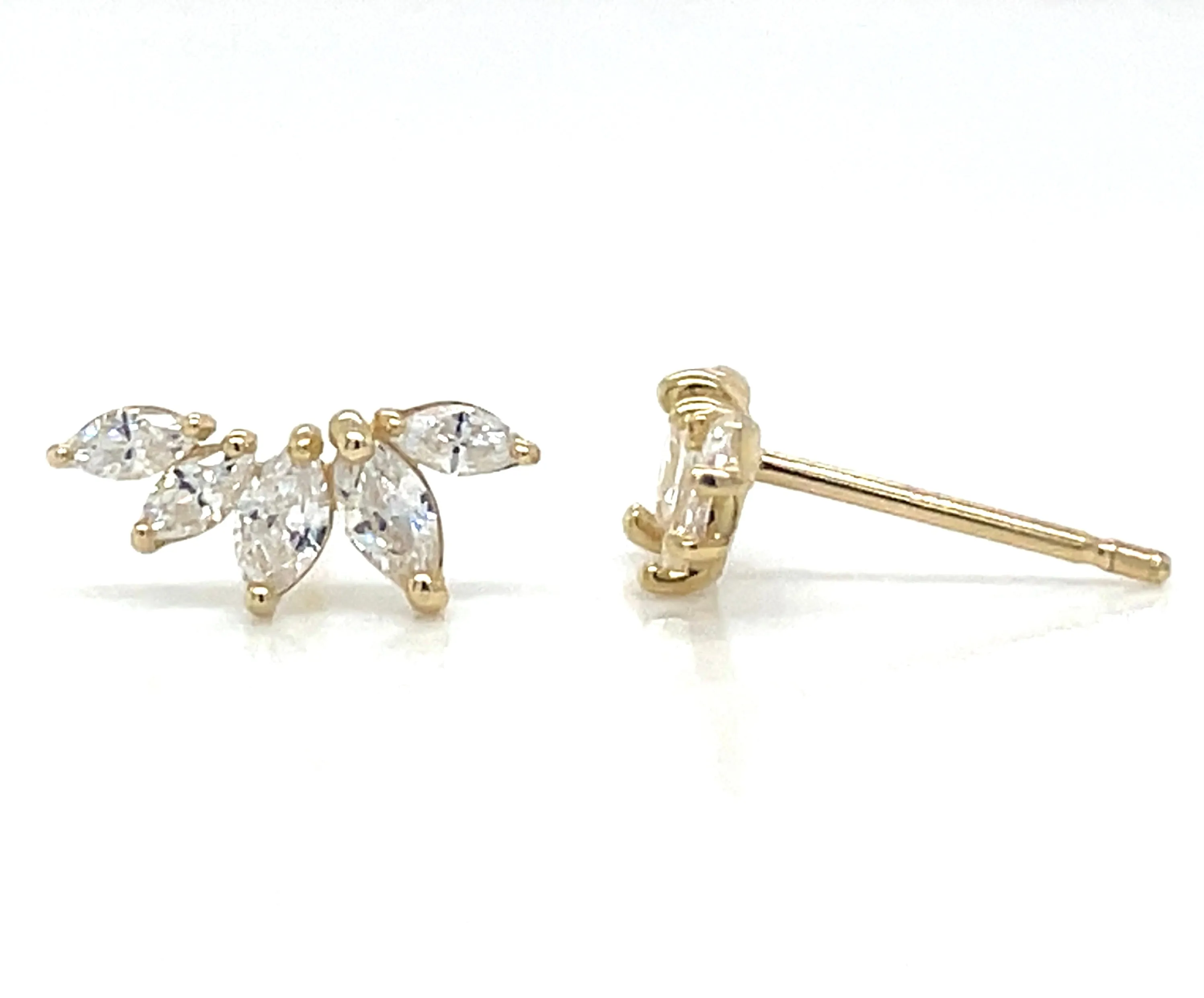 9ct Yellow Gold Marquise Fan Cz Stud Earrings