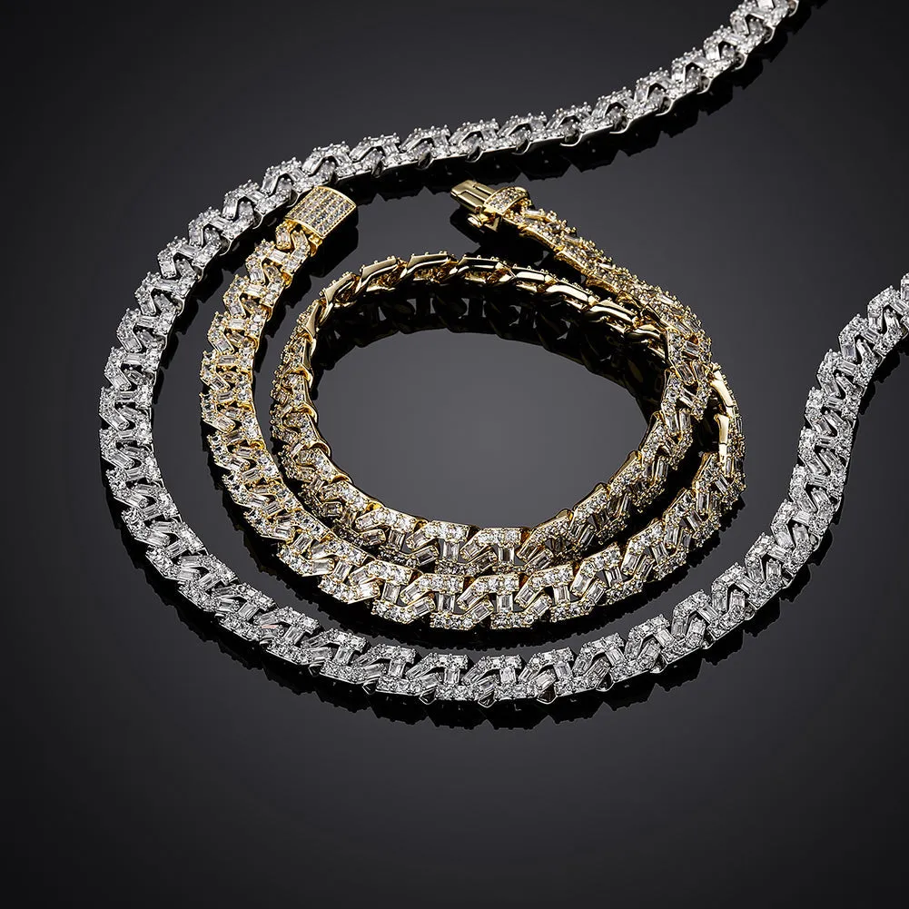 9mm Iced Out Baguette Cuban - White Gold