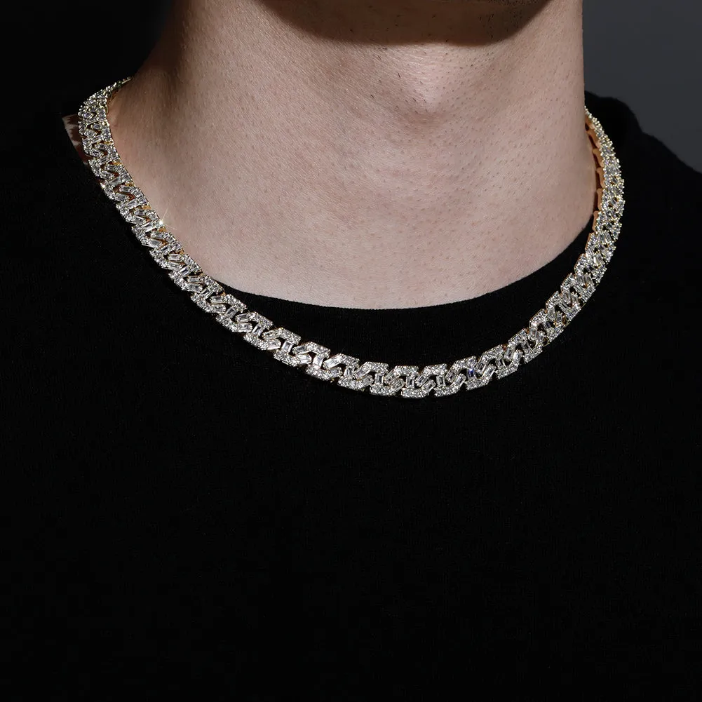 9mm Iced Out Baguette Cuban - White Gold