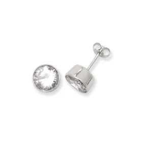 Acotis Silver Stud Earrings Round Zirconia G5292CZ