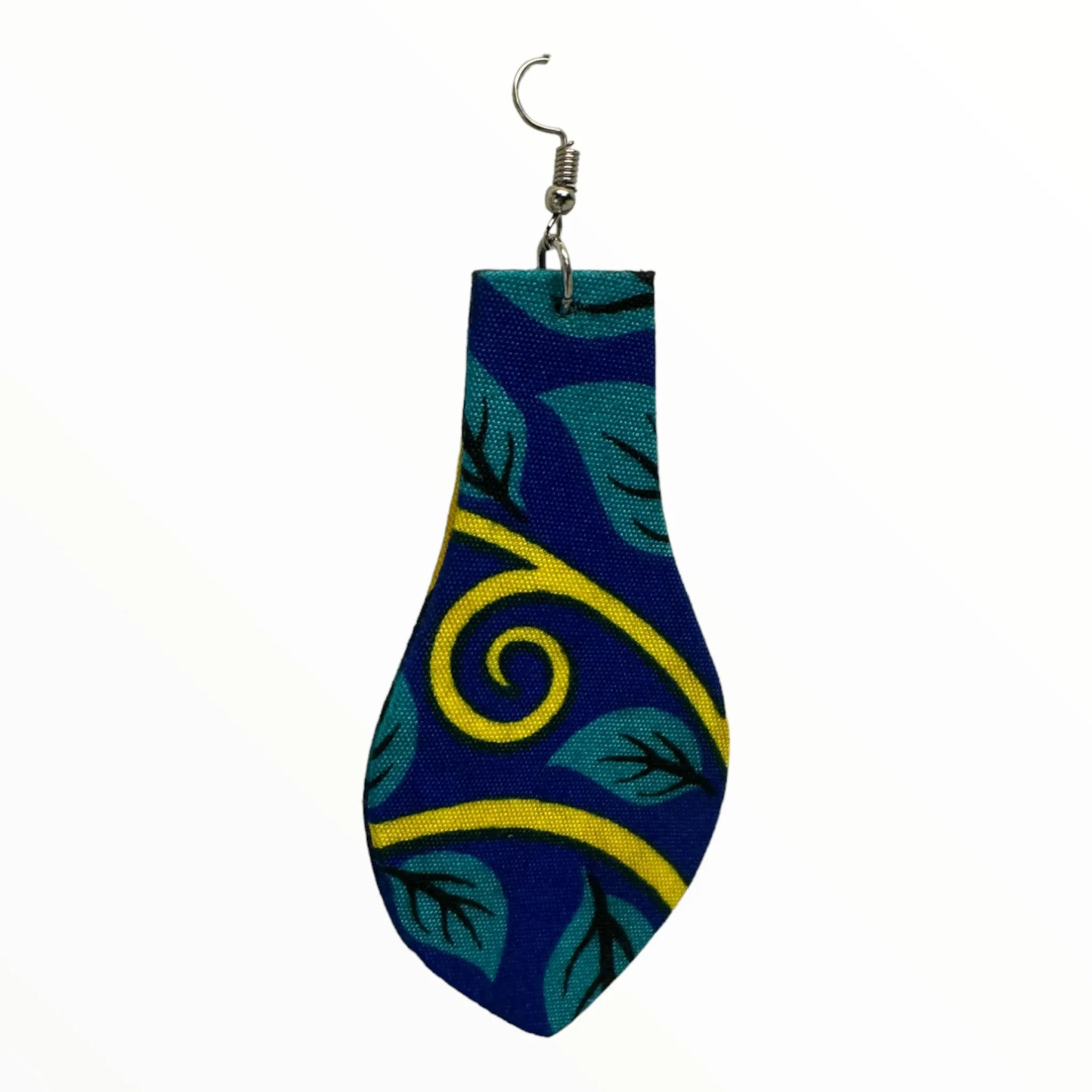 Afrocentric Ankara Fabric Earrings- Light Bulb Shape (Turquoise, Blue, Yellow)
