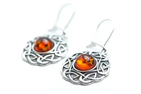 Amber Celtic Pattern Earrings - Exquisite Artistic Filigree Design in Sterling Silver