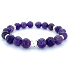 AMETHYST & STERLING SILVER BEADED BRACELET-