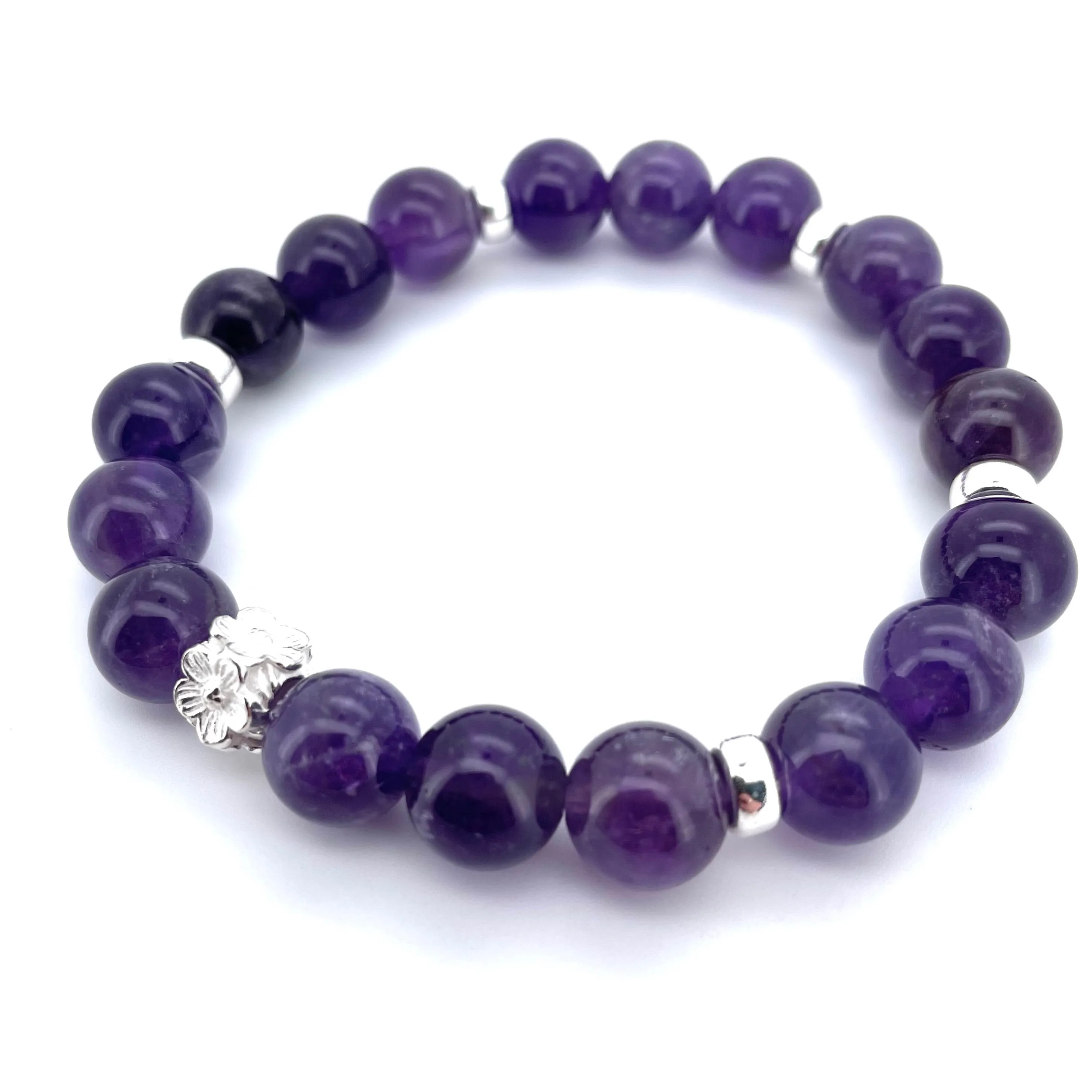 AMETHYST & STERLING SILVER BEADED BRACELET-