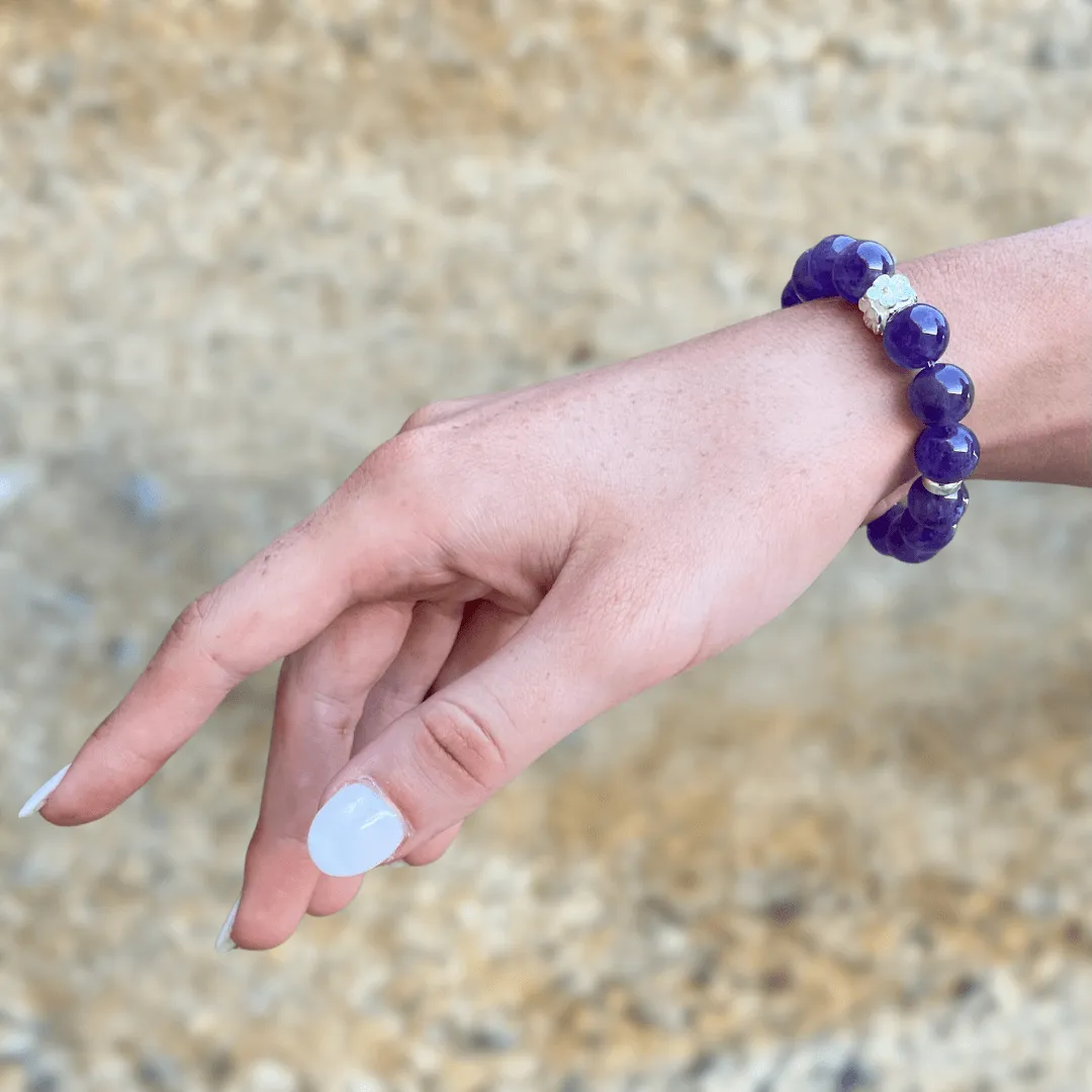 AMETHYST & STERLING SILVER BEADED BRACELET-