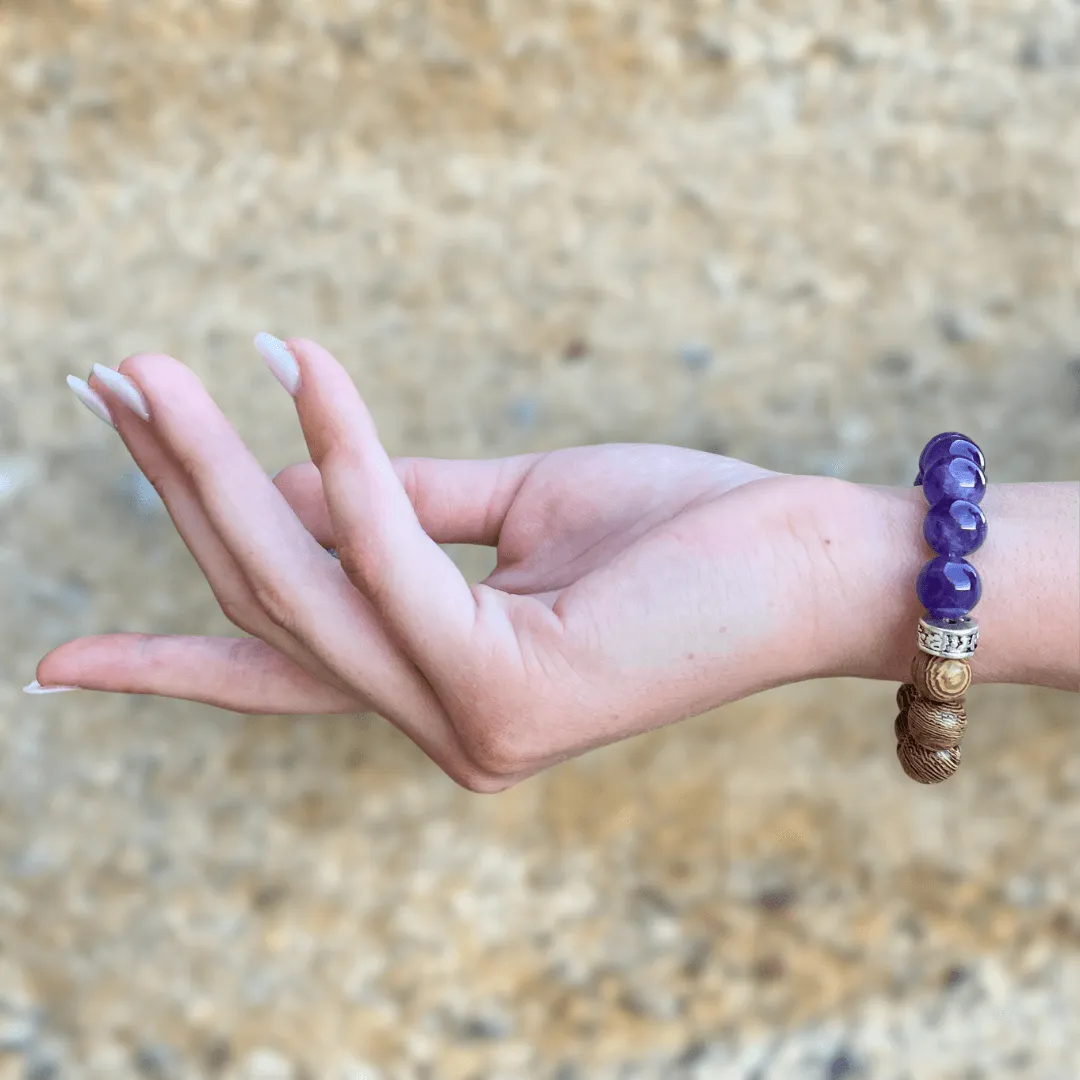 AMETHYST & WOOD BEADED BRACELET