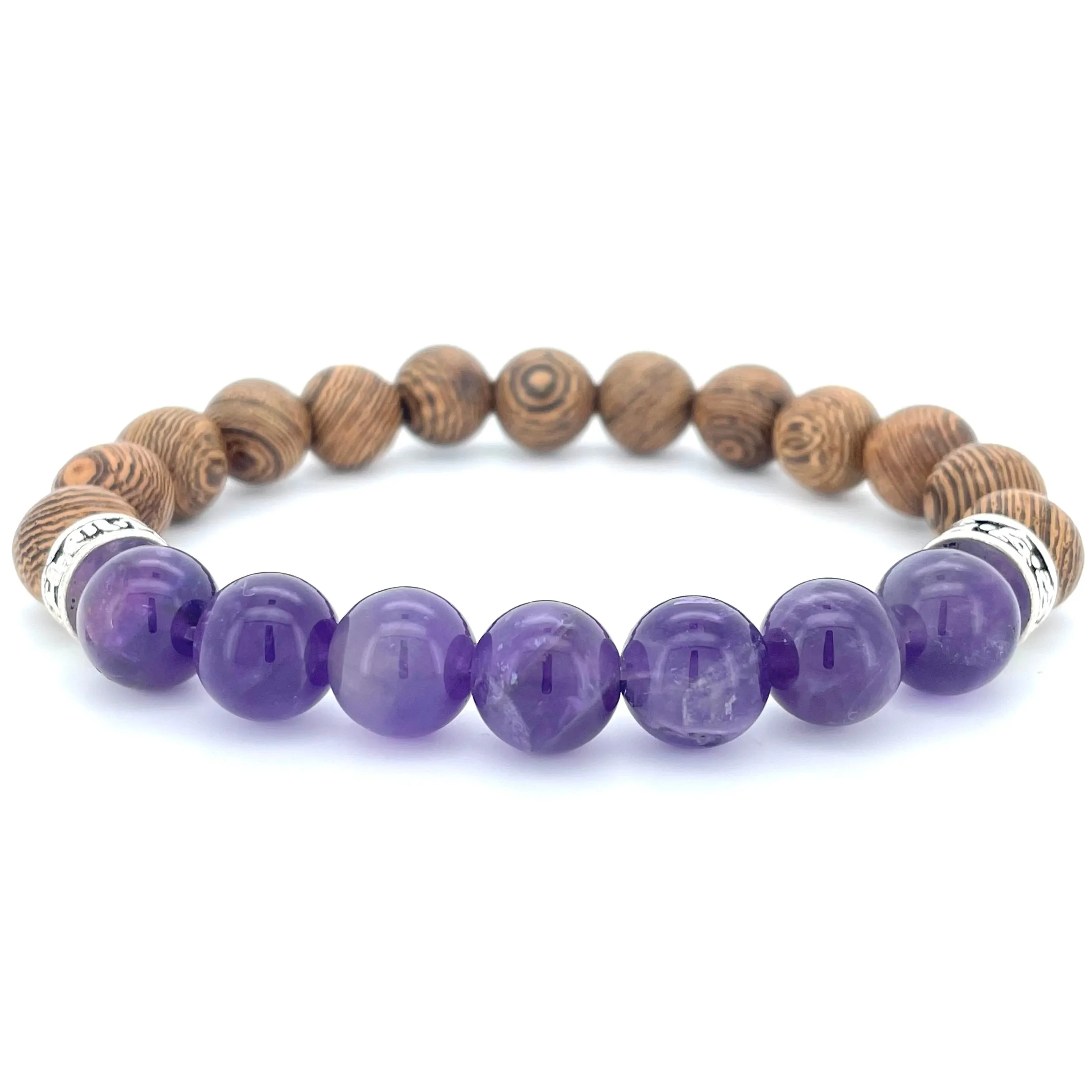 AMETHYST & WOOD BEADED BRACELET