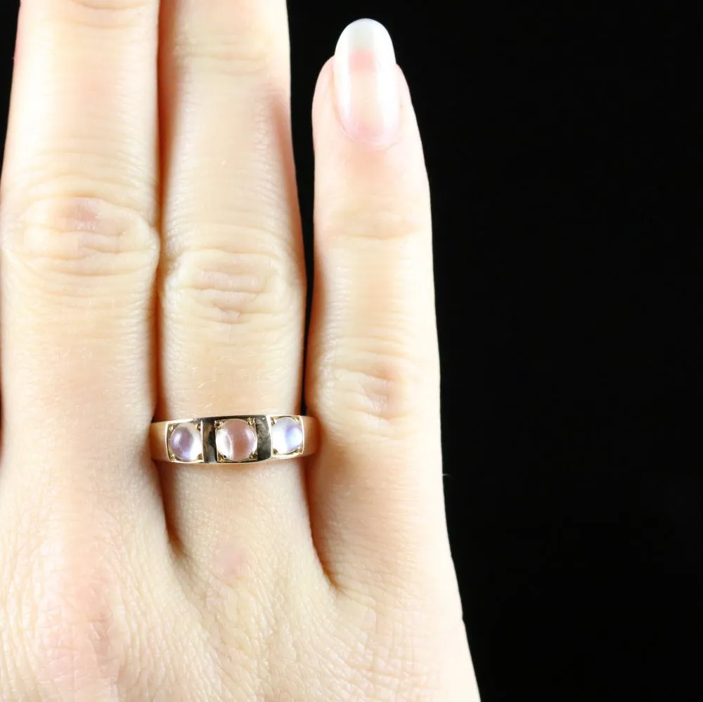 Antique Victorian Moonstone Trilogy Ring 18Ct Gold Circa 1880