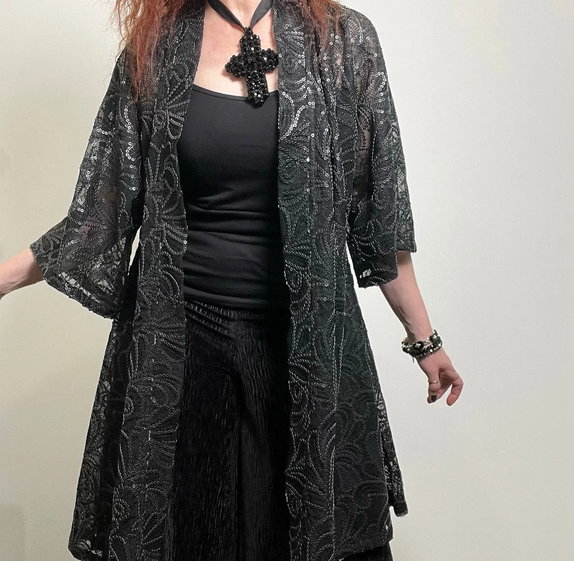 Audrey Swing Coat - One of a kind - Sheer embroidered net with matte sequins