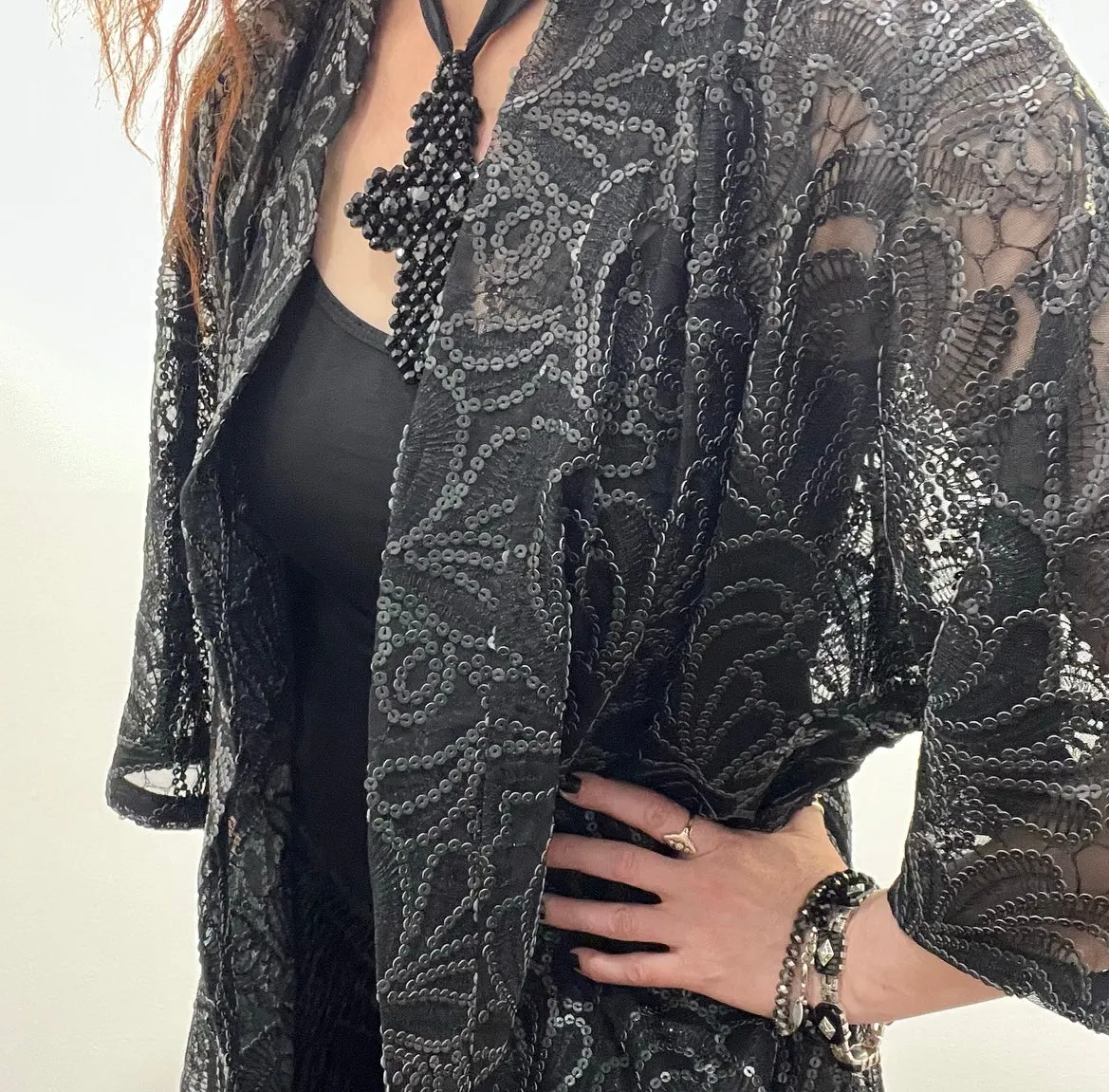 Audrey Swing Coat - One of a kind - Sheer embroidered net with matte sequins