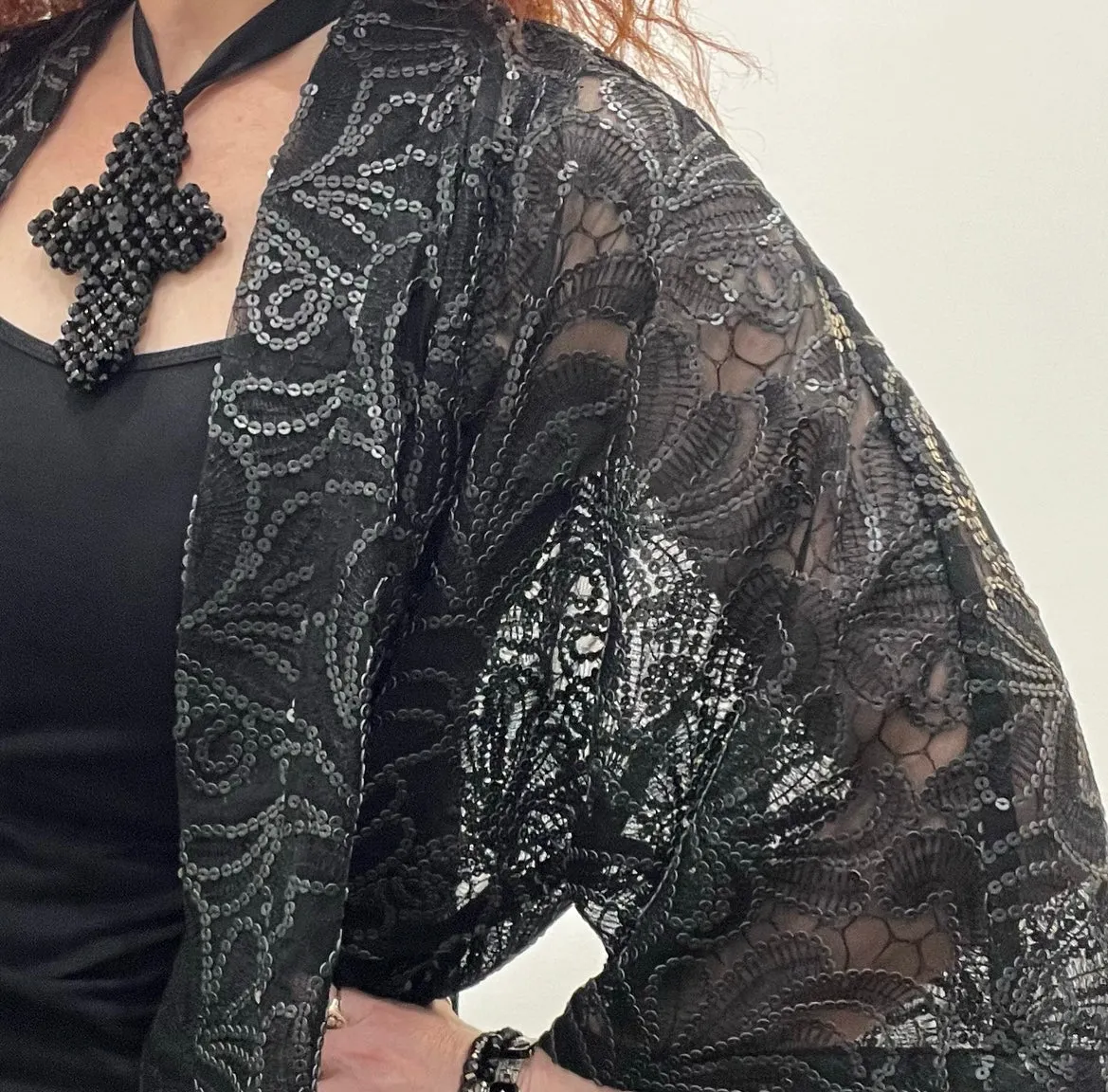 Audrey Swing Coat - One of a kind - Sheer embroidered net with matte sequins