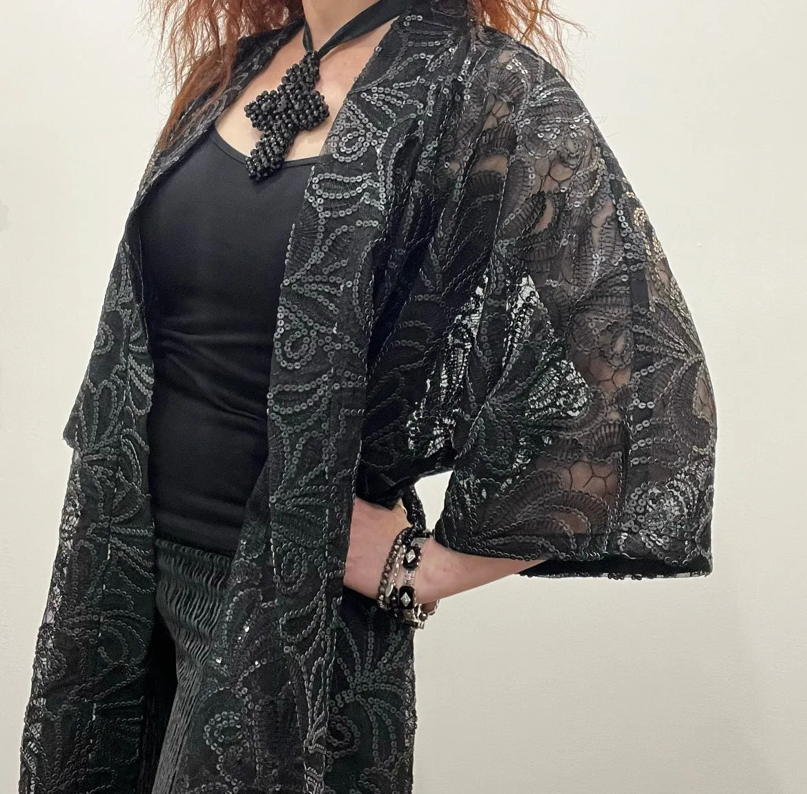 Audrey Swing Coat - One of a kind - Sheer embroidered net with matte sequins