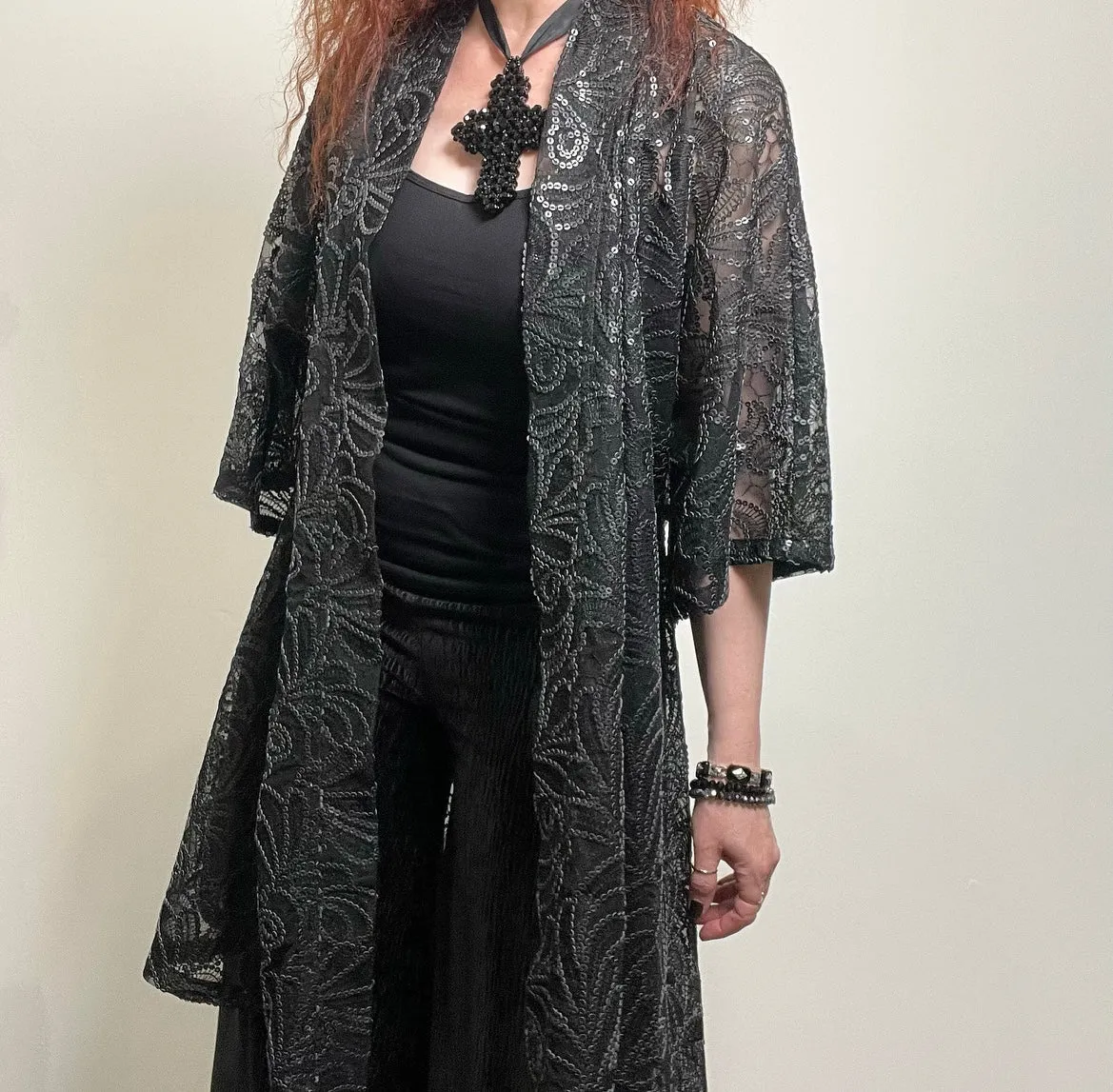 Audrey Swing Coat - One of a kind - Sheer embroidered net with matte sequins