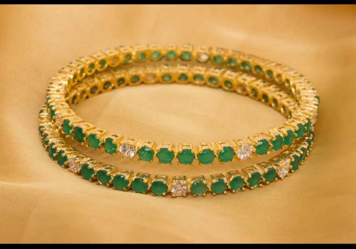 Bangle Set with Green Stones  #J4126