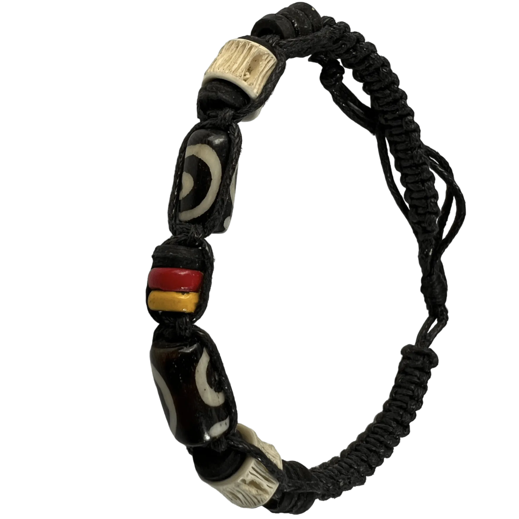 Black Cotton Coconut Wood Beads Bracelet Wristband Bangle Mens Womens Jewellery