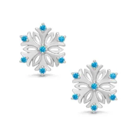 Blue CZ Snowflake Earrings Sterling Silver