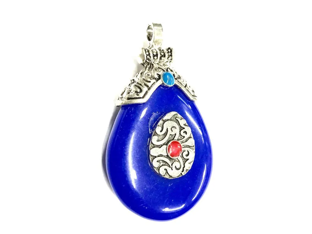 Blue Drop Stone Pendant with Silver Cap