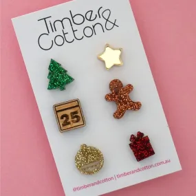 Christmas Day Mismatch Triple Acrylic Stud Earring Pack